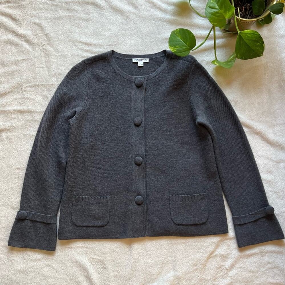 Pendleton Grey Merino Wool Button-Front Cardigan - image 1